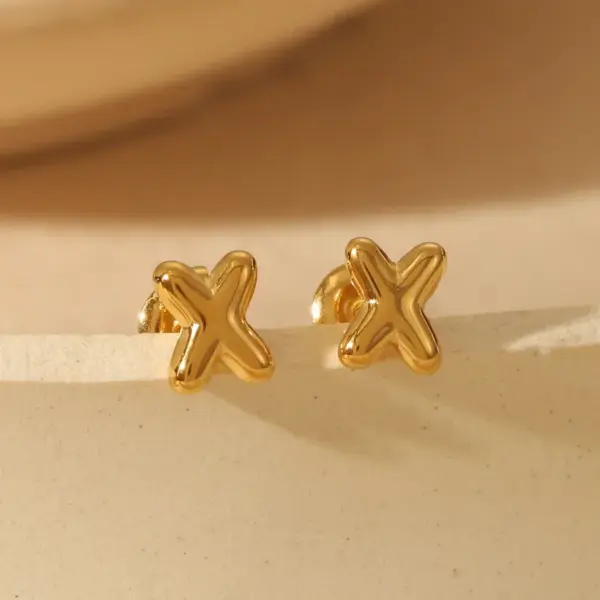 Wholesale 1 Pair Basic Simple Style Letter Solid Color 304 Stainless Steel 14K Gold Plated Ear Studs