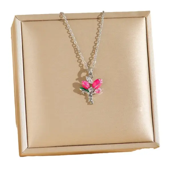 Wholesale Jewelry Simple Style Tulip Titanium Steel Zircon Pendant Necklace