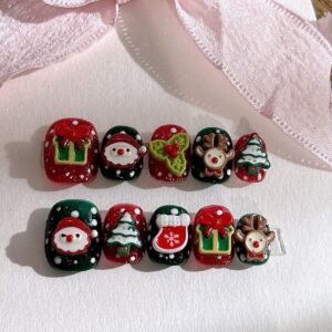 Wholesale Z-460 Merry Christmas Fake Nails Christmas Cross-border 24 Finished Wear Nail Nail Nails