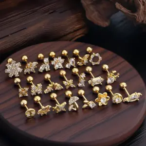 Wholesale Stainless Steel Micro-Set Zirconia Ear Studs Simple Piercing Jewelry Punk Style Unisex Animal Zodiac Heart Pattern Earrings