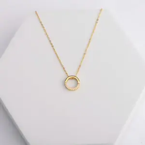 Wholesale PVD Coated Real Gold Plated Geometric Circle Stainless Steel Vintage Style Waterproof Non Tarnish Stainless Steel Pendant Necklace