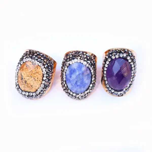 Wholesale Ethnic Style Oval Natural Stone Open Ring
