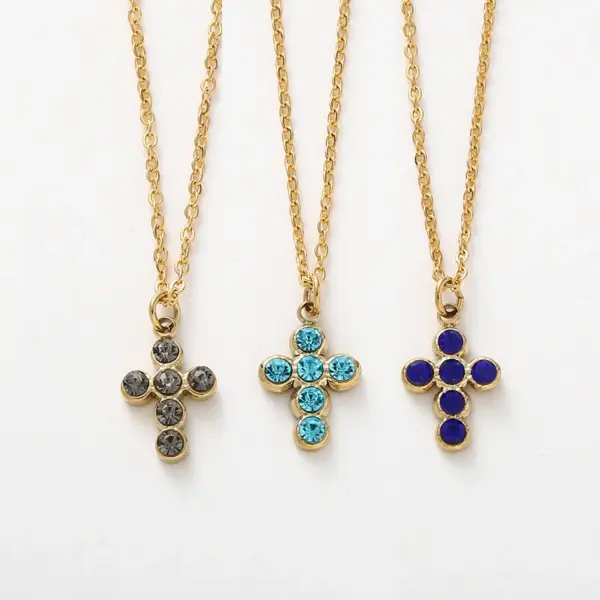Wholesale Simple Style Cross Stainless Steel Titanium Steel Plating Inlay Rhinestones Pendant Necklace 1 Piece