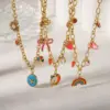 Wholesale Jewelry Simple Style Classic Style Commute Rainbow Star Heart Shape 304 Stainless Steel Acrylic 18K Gold Plated Enamel Inlay Double Layer Necklaces