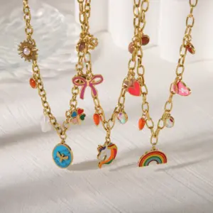 Wholesale Jewelry Simple Style Classic Style Commute Rainbow Star Heart Shape 304 Stainless Steel Acrylic 18K Gold Plated Enamel Inlay Double Layer Necklaces