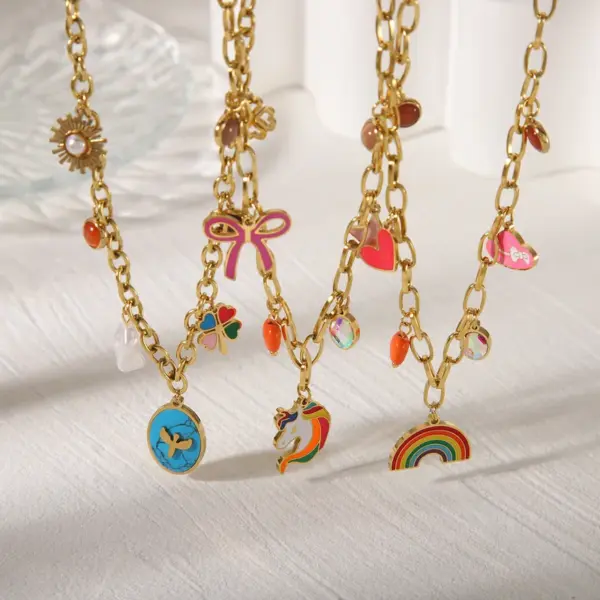 Wholesale Jewelry Simple Style Classic Style Commute Rainbow Star Heart Shape 304 Stainless Steel Acrylic 18K Gold Plated Enamel Inlay Double Layer Necklaces