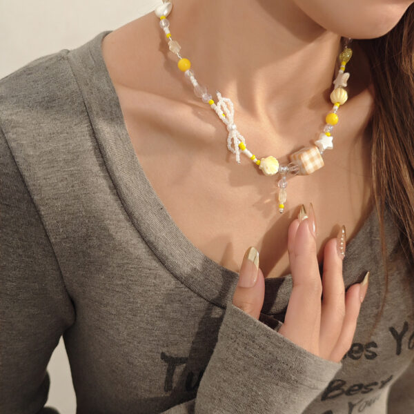 Wholesale Creative Design Sense Macaron Star Beaded Necklace Light Luxury High-level Sense Contrast Color Candy Cartoon Cute Necklace