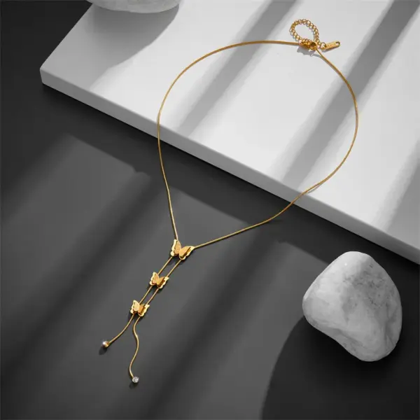 PVD Coated Real Gold Plated Butterfly Titanium Steel Simple Style Waterproof Non Tarnish Titanium Steel Pendant Necklace