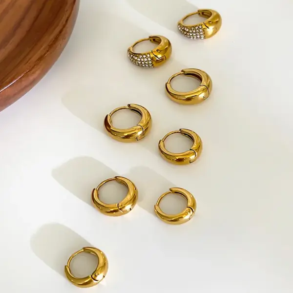 Wholesale 304 Stainless Steel Geometric PVD Coated Rhinestones Real Gold Plated 18K Gold Retro Waterproof Non Tarnish Surgical Steel Gold Earrings