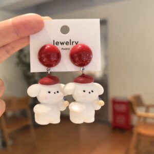 Wholesale Cartoon cute little white dog earrings