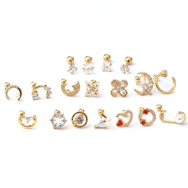 Copper Artificial Gemstones Ear Cartilage Rings & Studs Geometric Waterproof Non Tarnish Surgical Steel Women'S