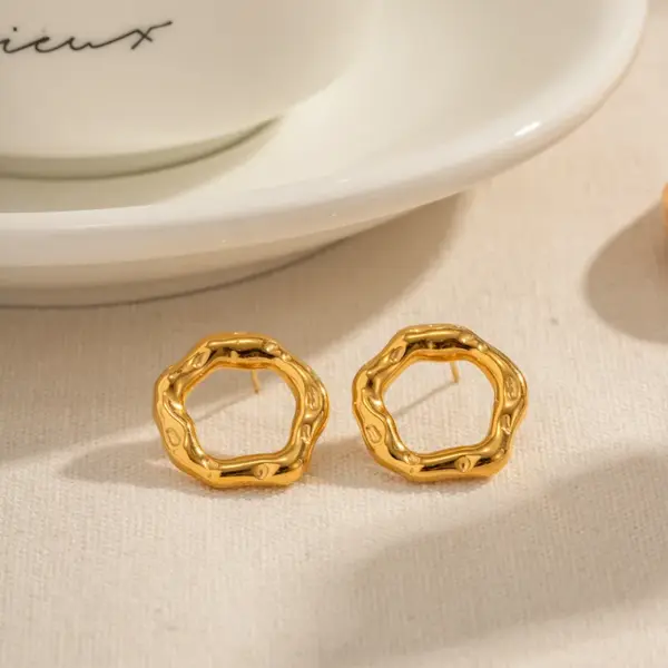 Wholesale 304 Stainless Steel Geometric PVD Coated 18K Real Gold Plated Real Gold Plated 18K Gold Basic Simple Style Waterproof Non Tarnish Gold Ear Studs