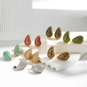 Wholesale 1 Pair Vintage Style Simple Style Water Droplets Plating Inlay Copper Zircon Gold Plated Ear Studs