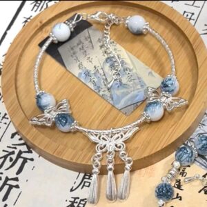 Msq blue and white porcelain antique butterfly bracelet