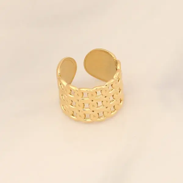 Wholesale Fashion Waves Stainless Steel Inlay Open Ring