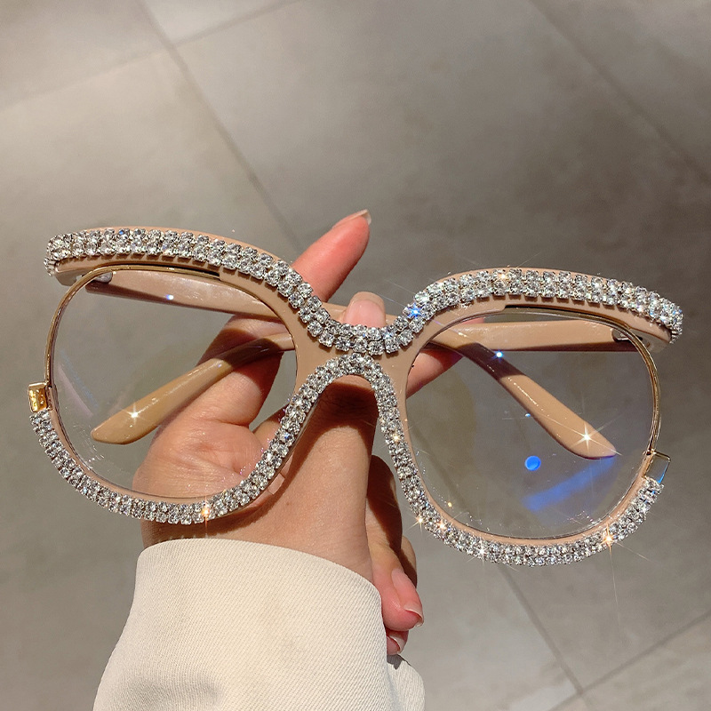 Wholesale Factory direct net red with European and American big frame flat mirror fashion personality double row diamond frame glasses