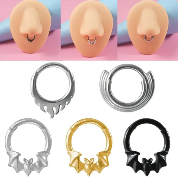 Wholesale 1 Piece Nose Rings & Studs Simple Style Flame Bat 304 Stainless Steel Plating 18K Gold Plated Nose Pin