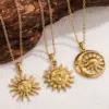 Wholesale Jewelry Retro Sun 304 Stainless Steel Plating Pendant Necklace Cable Chain