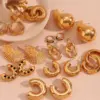 304 Stainless Steel C Shape PVD Coated Zircon 18K Gold Simple Style Waterproof Non Tarnish Green Gold Sier Ear Studs