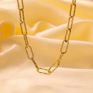 Qyh6144 Texture Cross Chain Necklace / Gold