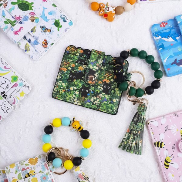 Wholesale Silicone bead bracelet, card holder, keychain, PU tassel beaded printed animal