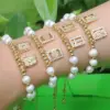 Wholesale Fashion Portrait Faith Cross Copper Gold Plated Zircon Bracelets In Bulk