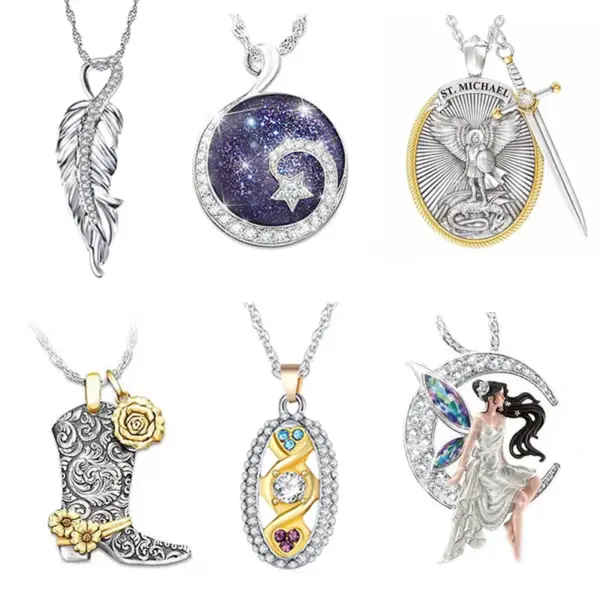 Wholesale Novelty Artistic Angel Feather Boots Alloy Copper Rhinestones Pendant Necklace In Bulk