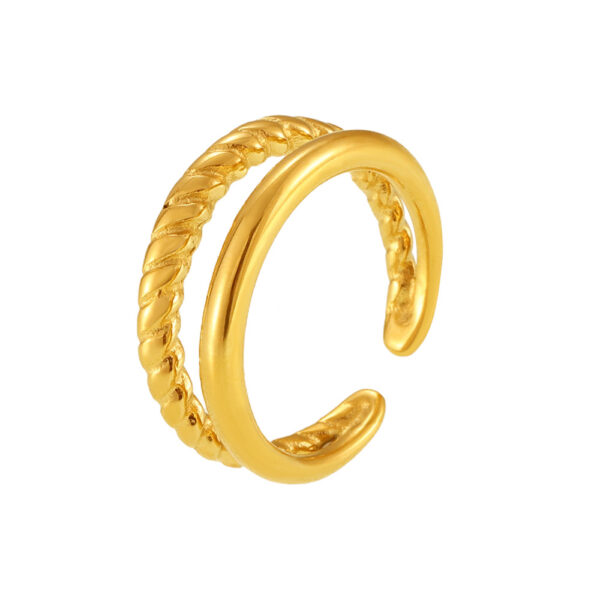 Wholesale Oumika Minimalist Twist Double Opening Ring Stainless Steel Plated 18k Gold Color Preservation Finger Ring in stock