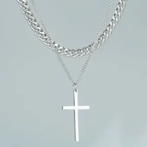 PVD Coated 18K Gold Plated Cross 304 Stainless Steel Fashion Waterproof Non Tarnish 304 Stainless Steel Pendant Necklace