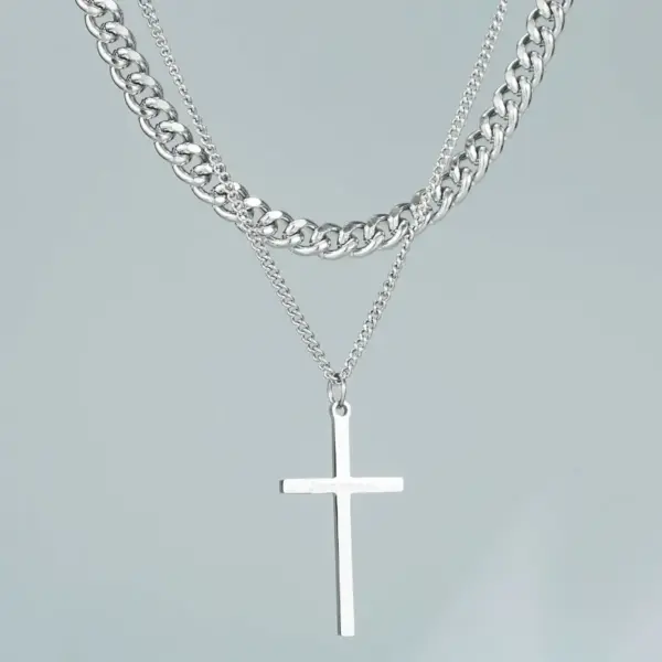 PVD Coated 18K Gold Plated Cross 304 Stainless Steel Fashion Waterproof Non Tarnish 304 Stainless Steel Pendant Necklace