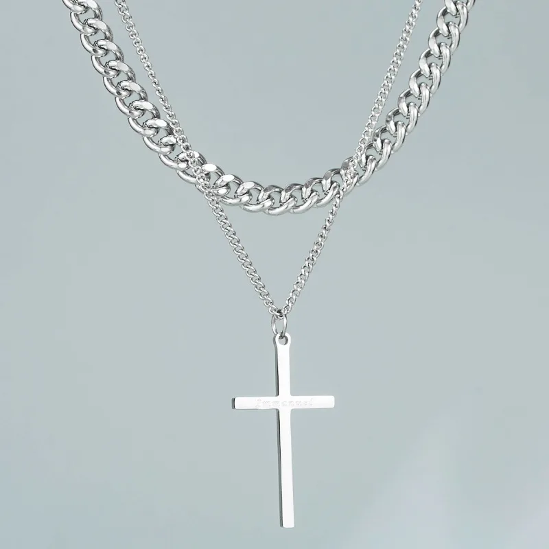 Wholesale PVD Coated 18K Gold Plated Cross 304 Stainless Steel Fashion Waterproof Non Tarnish 304 Stainless Steel Pendant Necklace