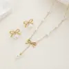 Wholesale Jewelry Simple Style Classic Style Bow Knot 304 Stainless Steel Artificial Pearls 18K Gold Plated Jewelry Set