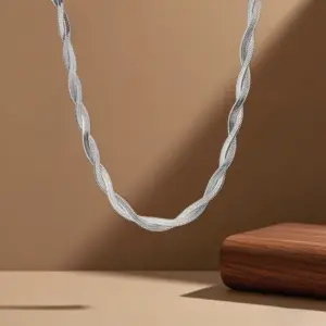 X0319-Double Strand Blade Chain-Necklace-Steel Color
