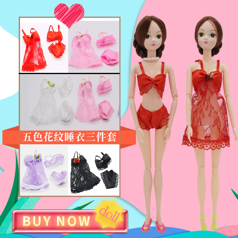 Wholesale Toy clothes 30cm doll wedding sexy three-piece underwear pajamas change very cute fabric base coat