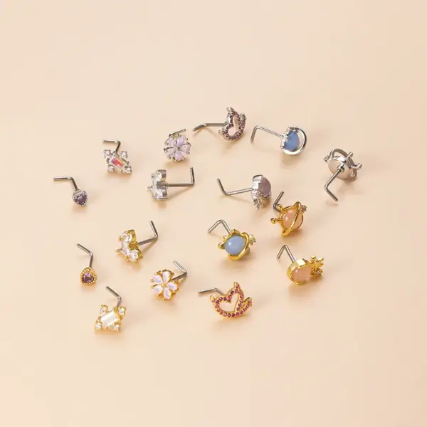 1 Piece Nose Rings & Studs Fashion Flower 316L Stainless Steel Copper Inlay Zircon Nose Pin