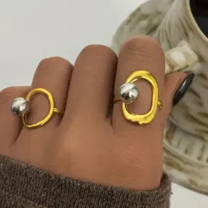 Wholesale PVD Coated Real Gold Plated 18K Gold Geometric 304 Stainless Steel IG Style Elegant Simple Style Waterproof Non Tarnish Open Rings
