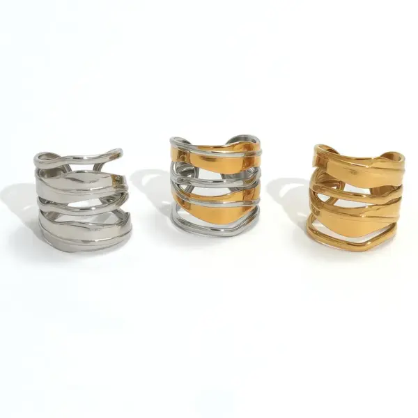 Wholesale PVD Coated Real Gold Plated 18K Gold Geometric 304 Stainless Steel Casual Simple Style Waterproof Non Tarnish Open Rings