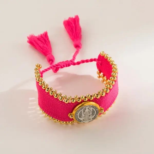 Wholesale Jewelry Ethnic Style Saint Benedict Color Block Copper Braid Wristband