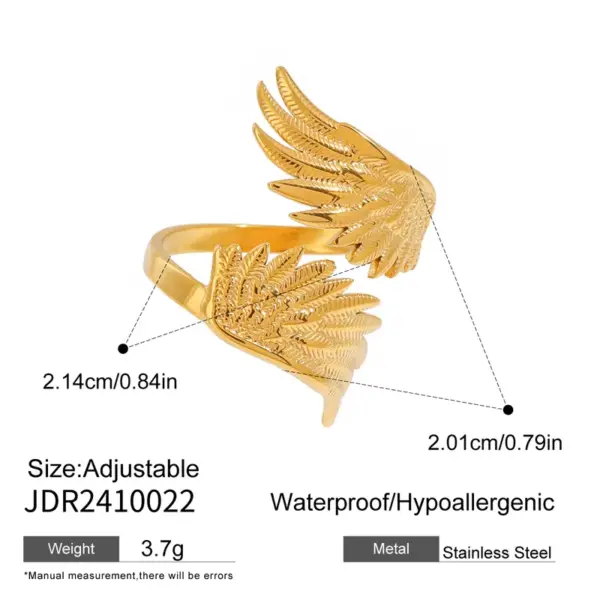 Wholesale 304 Stainless Steel Angel Wings PVD Coated 18K Real Gold Plated Real Gold Plated Simple Style Classic Style Waterproof Non Tarnish Open Rings