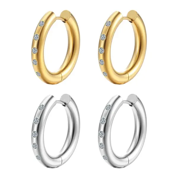 Wholesale 1 Pair Fashion Round Plating Inlay 201 Stainless Steel Rhinestones 18K Gold Plated Earrings