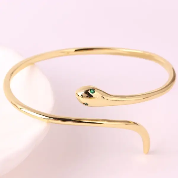 Wholesale Ins Style Retro Snake Copper 18k Gold Plated Zircon Bangle In Bulk
