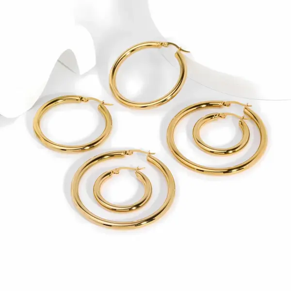 Wholesale 304 Stainless Steel Geometric PVD Coated Stone-Free Real Gold Plated 18K Gold IG Style Earrings
