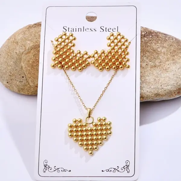 Wholesale Rack Plated Long-Lasting Plated PVD Coated 14K Gold Plated K Gold Plated Heart Shape Flower 304 Stainless Steel Steel Casual Cute Lady Jewelry Set