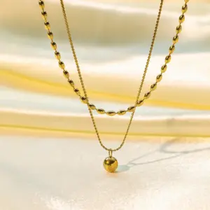H443【Double-Layer Ball Necklace Gold】