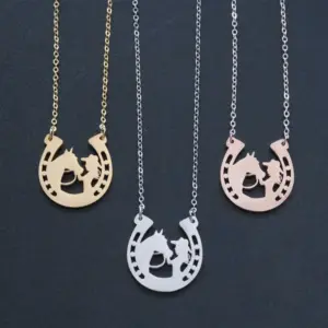 Stainless Steel Human Animal Horse PVD Coated Titanium Steel Rose Golden Plated Gold Plated Cartoon Style Waterproof Non Tarnish Plating Rose Gold Gold Silver Necklace