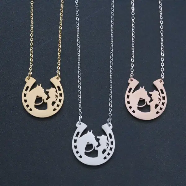 Stainless Steel Human Animal Horse PVD Coated Titanium Steel Rose Golden Plated Gold Plated Cartoon Style Waterproof Non Tarnish Plating Rose Gold Gold Silver Necklace