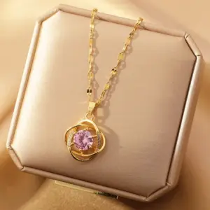 X5282# Zircon Pink Diamond Flower Necklace