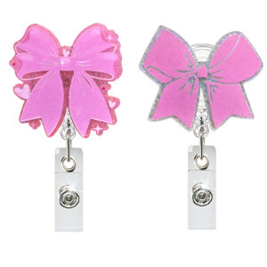 Wholesale New Acrylic Pink Bow Retractable Rotatable Badge Reel Medical Women's ID Buckle Easy Pull Buckle