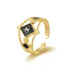 PVD Coated 14K Gold Real Gold Plated Round Square 304 Stainless Steel Fashion Waterproof Non Tarnish Open Ring