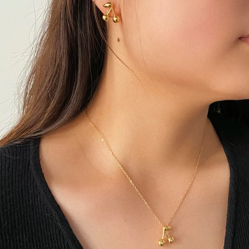 Wholesale PVD Coated Real Gold Plated 16K White Plating Cherry 304 Stainless Steel Casual Modern Style Sweet Waterproof Non Tarnish Ear Studs